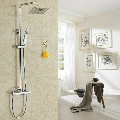 BATHROOM MIXER SHOWER SET TWIN HEAD ROUND SQUARE CHROME THERMOSTATIC VALVE