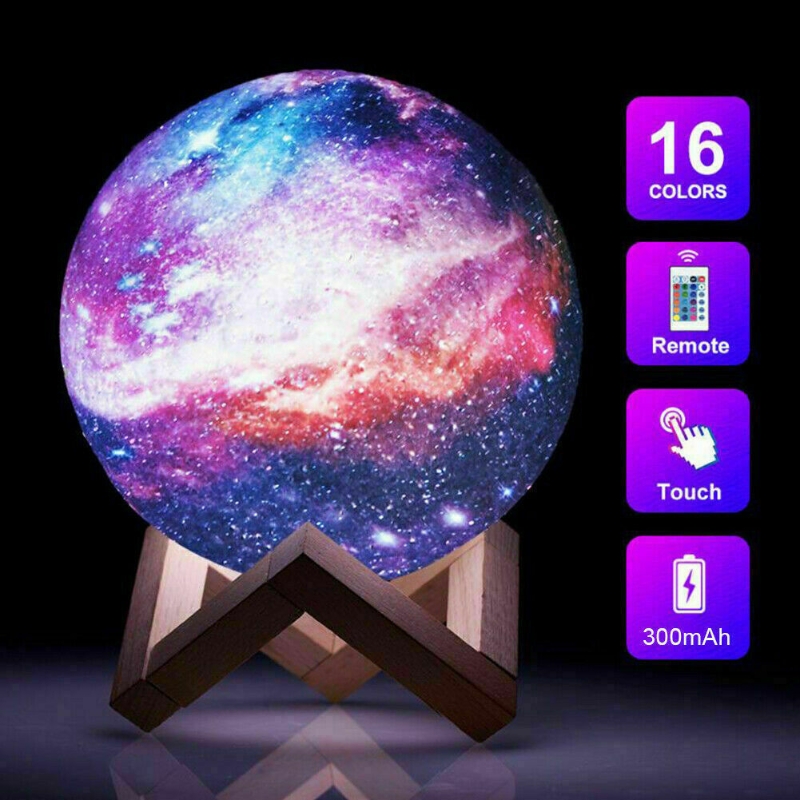 Picture of 16 Colour Moon Lamp 3D Night Light Dimmable LED USB Recharge & Remote Control
