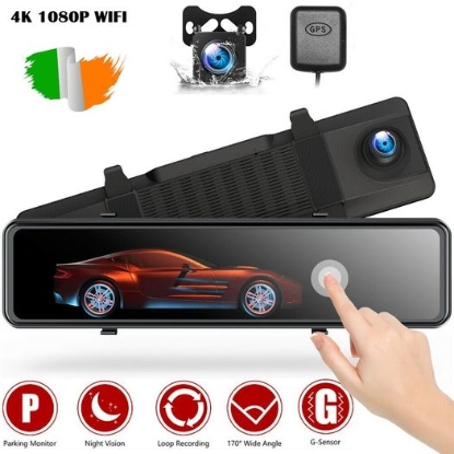 4K GPS Mirror Car Dash Cam 12" Touch Screen Dual Front and Rear Camera